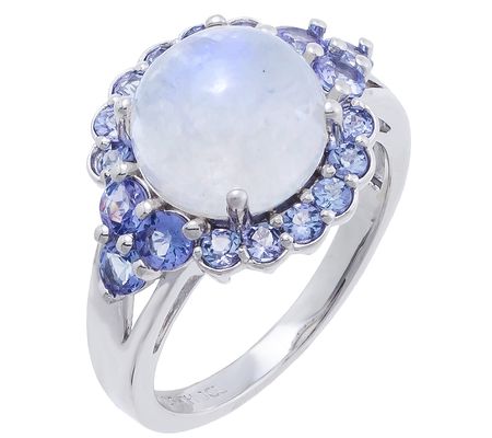 Affinity Gems Moonstone & Tanzanite Halo Ring, Sterling Silver