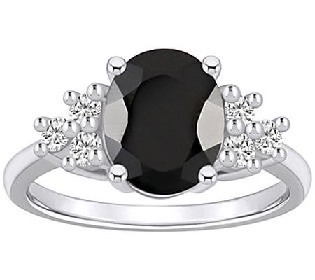 Affinity Gems Oval Black Agate& Diamond Ring, 1 4K Gold