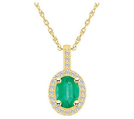 Affinity Gems Oval Emerald & Diamond Pendant w/ Chain, 14K