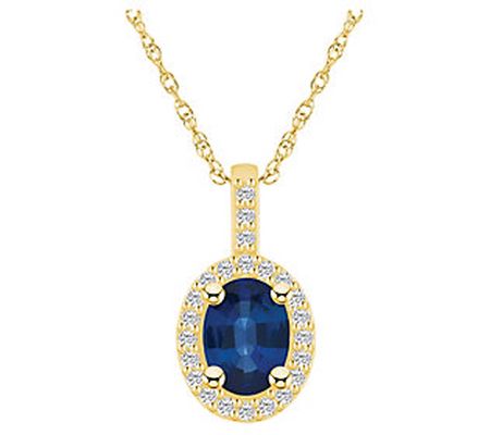 Affinity Gems Oval Sapphire & Diamond Pendant w / Chain, 14K