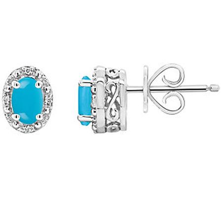 Affinity Gems Oval Turquoise & Diamond Earrings , Sterling