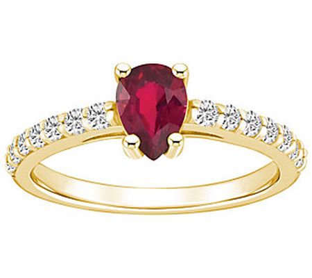 Affinity Gems Pear Cut Ruby & Diamond Ri ng, 14K Gold