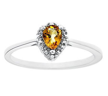 Affinity Gems Pear Gemstone Ring with Diamond A ccent, Sterlin