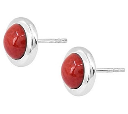 Affinity Gems Red Coral Stud Earrings, Sterlin g Silver