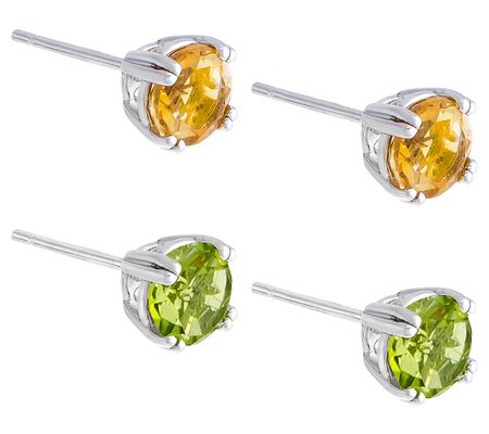 Affinity Gems Round Gemstone Stud Earring Set, Sterling
