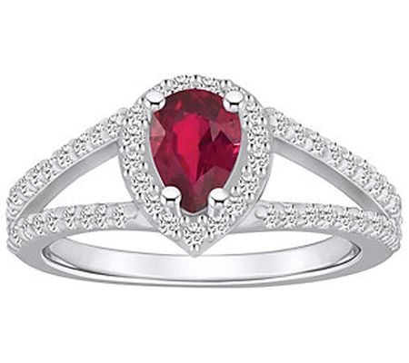 Affinity Gems Ruby & Diamond Halo Ring, 14K G old