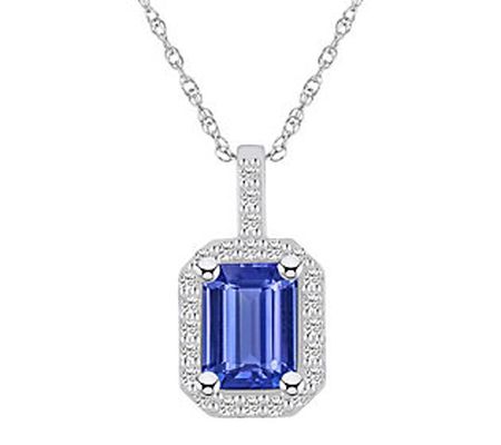 Affinity Gems Tanzanite & Diamond Halo Pendan t w/ Chain, 14K