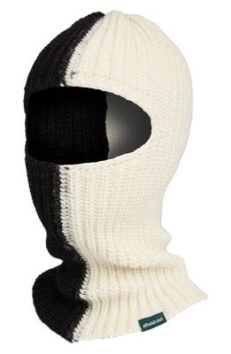 Afield Out Colorblock Wool Rib Balaclava in Black/Off White