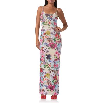 AFRM Ashlyn Printed Mesh Maxi Slipdress in Tropical Convo 