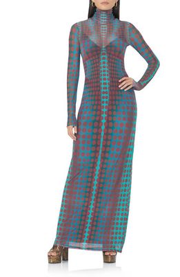 AFRM Billie Print Long Sleeve Semisheer Dress in Cyber Optic Dot
