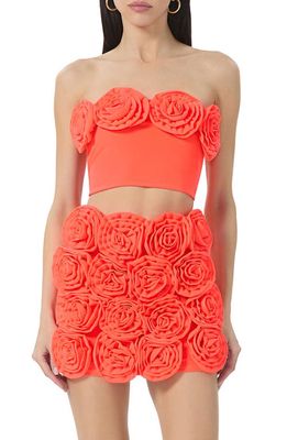 AFRM Este Rosette Strapless Crop Top in Fiery Coral