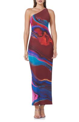 AFRM Foley One-Shoulder Dress in Ocean Marble