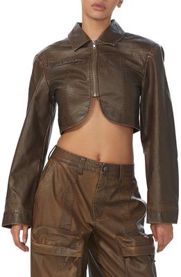 AFRM Hallie Crop Faux Leather Jacket in Dark Brown