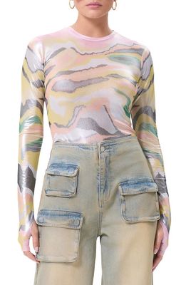 AFRM Kaylee Foil Print Top in Soft Linear Abstract