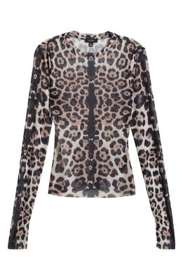 AFRM Kaylee Print Long Sleeve Mesh Top in Placed Leopard