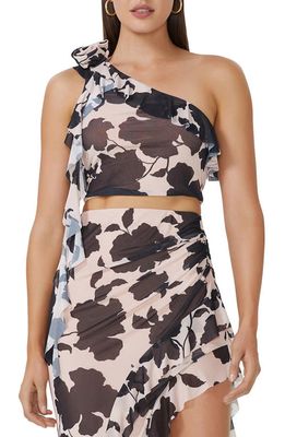 AFRM Kellon Ruffle One-Shoulder Crop Top in Shadow Floral