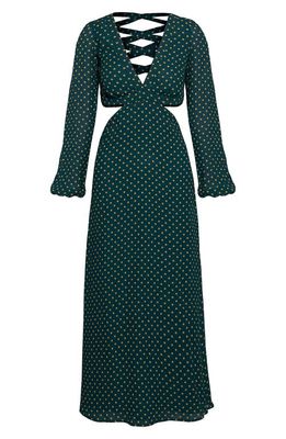 AFRM Lowell Long Sleeve Floral Print Dress in Forest Green Polka Dot