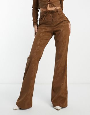 AFRM Millie low rise lace-up flared pants in mocha-Brown