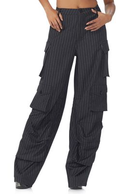 AFRM Parker Pinstripe Wide Leg Cargo Pants in Charcoal White Pinstripe