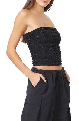AFRM Pasquina Embellished Strapless Mesh Top in Noir