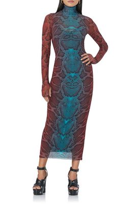 AFRM Shailene Long Sleeve Sheer Dress in Fig Snake