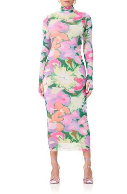 AFRM Shailene Long Sleeve Turtleneck Mesh Dress in Spring Blossom