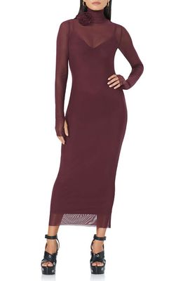 AFRM Shailene Rosette Long Sleeve Sheer Dress in Fig