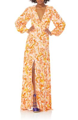 AFRM Shiloh Floral Long Sleeve Open Back Maxi Dress in Vintage Coral Floral