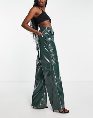 AFRM wide leg faux leather cargo pants in dark green