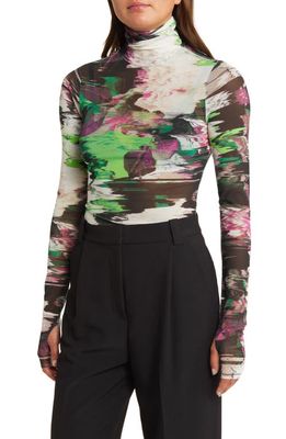 AFRM Zadie Mesh Turtleneck Top in Abstract Paint