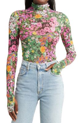AFRM Zadie Print Mesh Turtleneck in Mixed Floral Sub