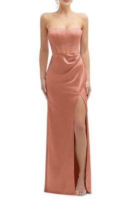 After Six Corset Strapless Charmeuse Gown in Copper Penny