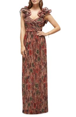 After Six Metallic Print Gown in Harvest Floral Print 