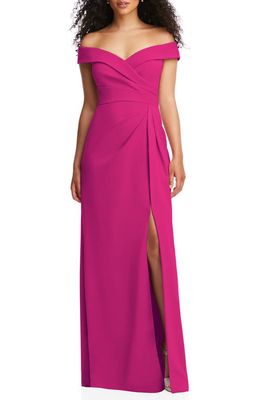 After Six Off the Shoulder Crepe Gown in Think Pink