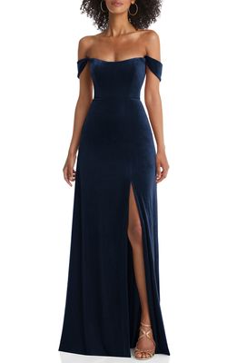 After Six Off the Shoulder Velvet Gown in Midnight