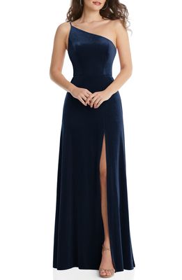 After Six One-Shoulder Velvet Gown in Midnight