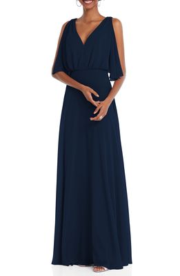 After Six Split Blouson Sleeve Gown in Midnight Navy