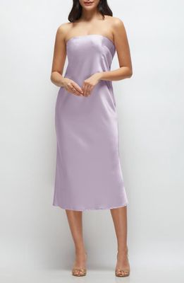 After Six Strapless Charmeuse Midi Cocktail Dress in Lilac Haze 