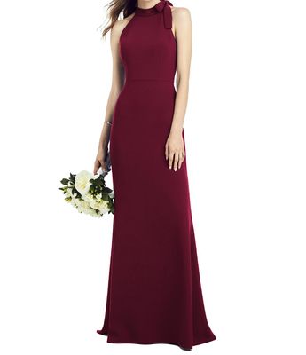 After Six Women's Bow-Neck Open-Back Trumpet Gown in Cabernet