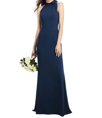 After Six Women's Bow-Neck Open-Back Trumpet Gown in Midnight