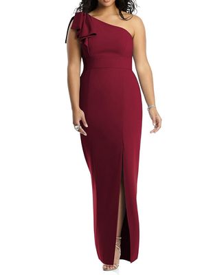 After Six Women's Bowed One-Shoulder Trumpet Gown in Burgundy