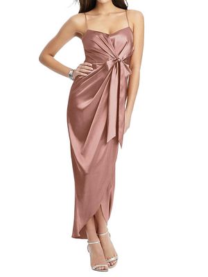 After Six Women's Faux Wrap Midi Dress with Draped Tulip Skirt in Desert Rose