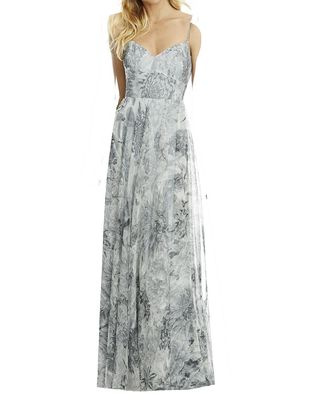 After Six Women's Floral Sweetheart Spaghetti Strap Tulle Dress in Platinum Romance