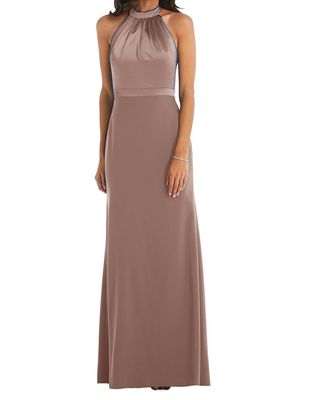After Six Women's High-Neck Open-Back Maxi Dress with Scarf Tie in Sienna