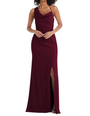 After Six Women's One-Shoulder Draped Cowl-Neck Maxi Dress in Cabernet