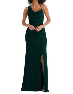 After Six Women's One-Shoulder Draped Cowl-Neck Maxi Dress in Evergreen
