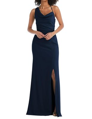 After Six Women's One-Shoulder Draped Cowl-Neck Maxi Dress in Midnight