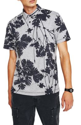 AG Bryce Floral Print Jersey Polo in Bold Flower Heather Grey Multi