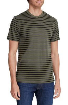 AG Bryce Stripe Crewneck Cotton T-Shirt in Dark Algae/True Black