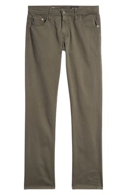 AG Everett Sueded Stretch Sateen Straight Fit Pants in Forest Moss